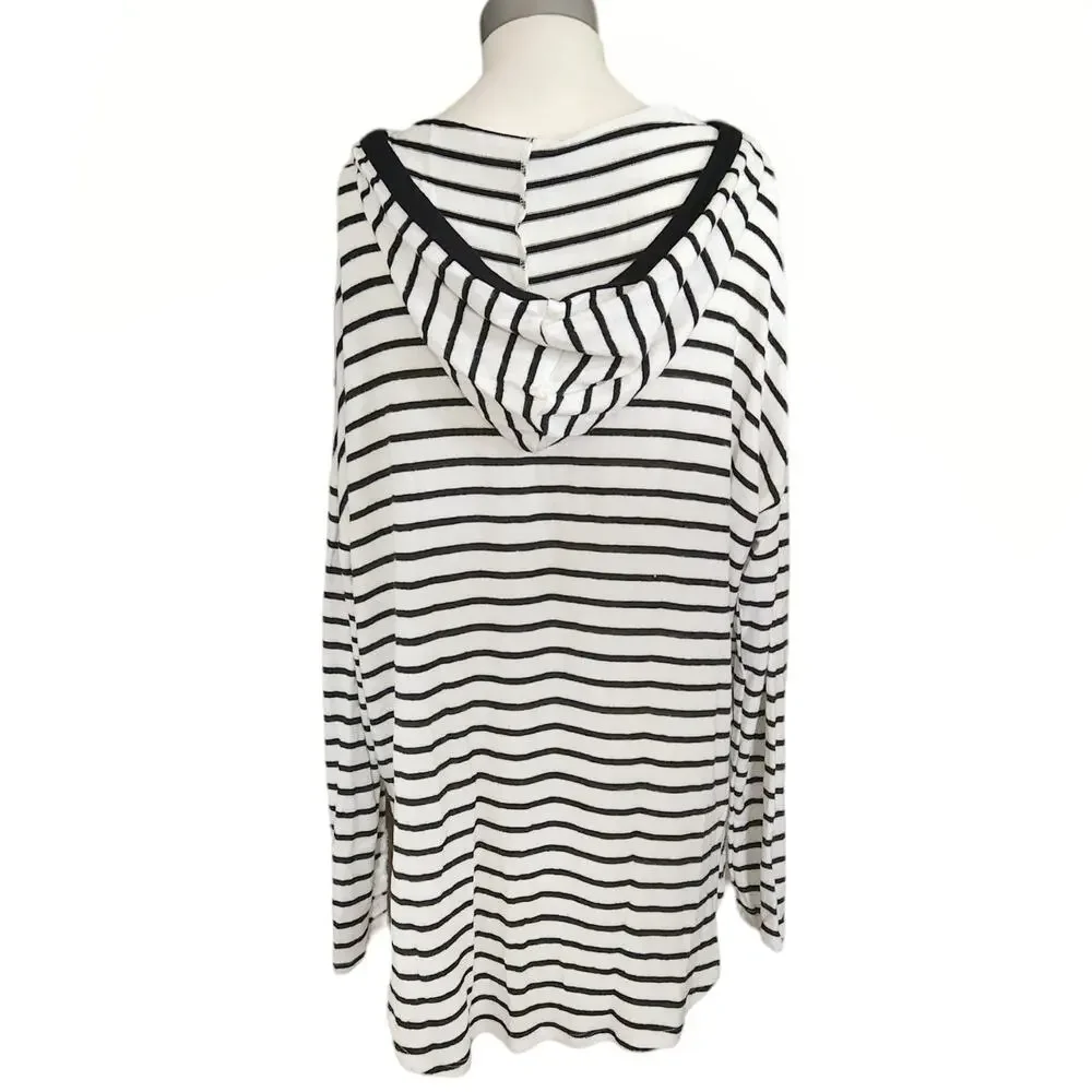 FREE PEOPLE Movement super soft high low striped hoodie hooded knit top Sz S NEW - Picture 3 of 6